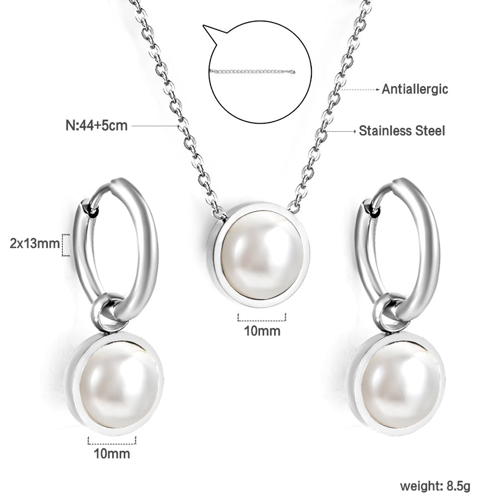 Round with White Pearls & White Diamonds & Purple Diamonds & Blue Diamonds & Green Diamonds Jewelry Set Steel/Golden asonjewelry