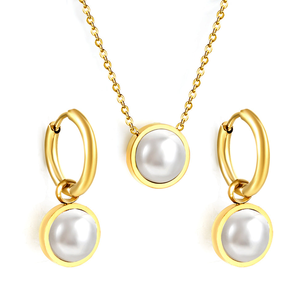 Round with White Pearls & White Diamonds & Purple Diamonds & Blue Diamonds & Green Diamonds Jewelry Set Steel/Golden asonjewelry