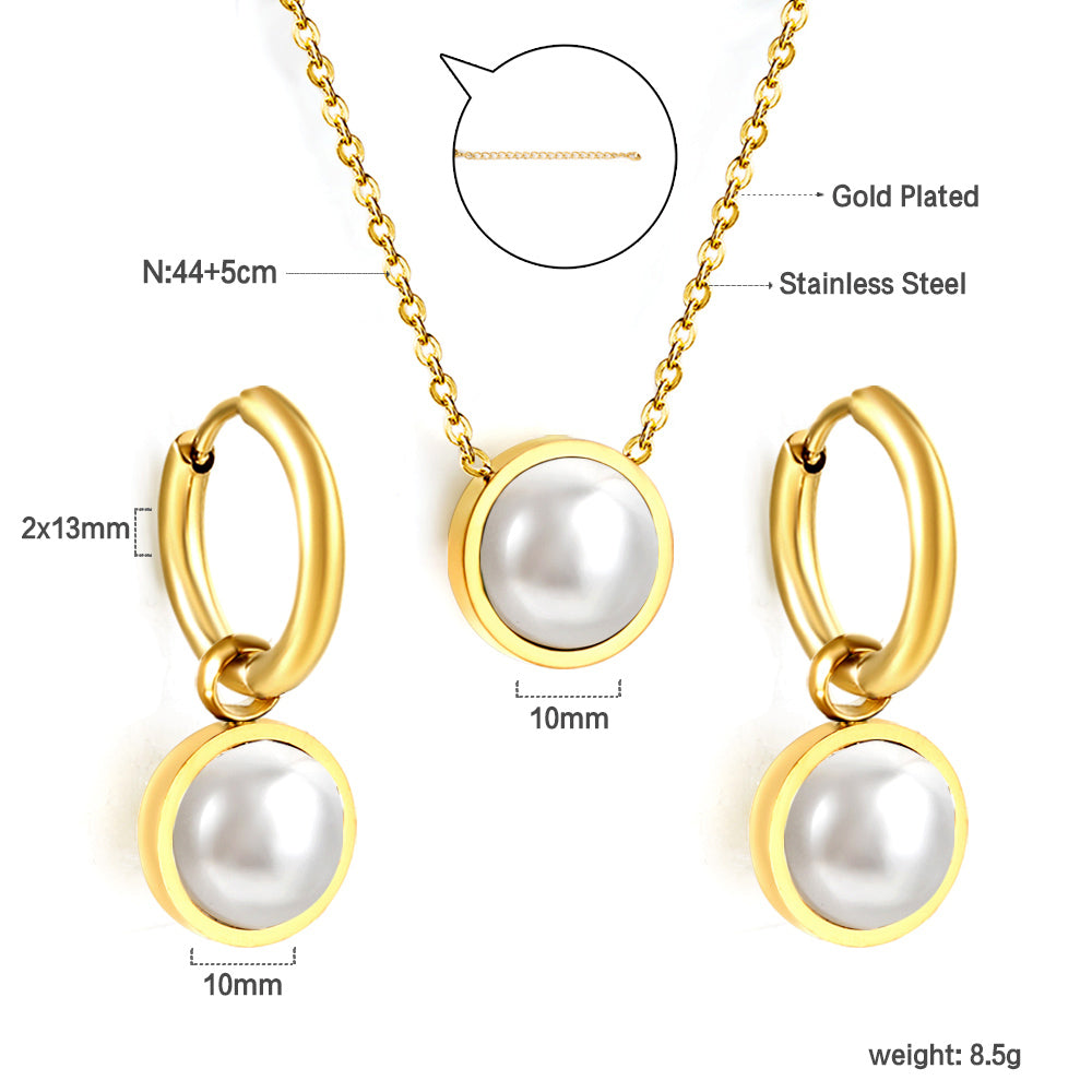 Round with White Pearls & White Diamonds & Purple Diamonds & Blue Diamonds & Green Diamonds Jewelry Set Steel/Golden asonjewelry