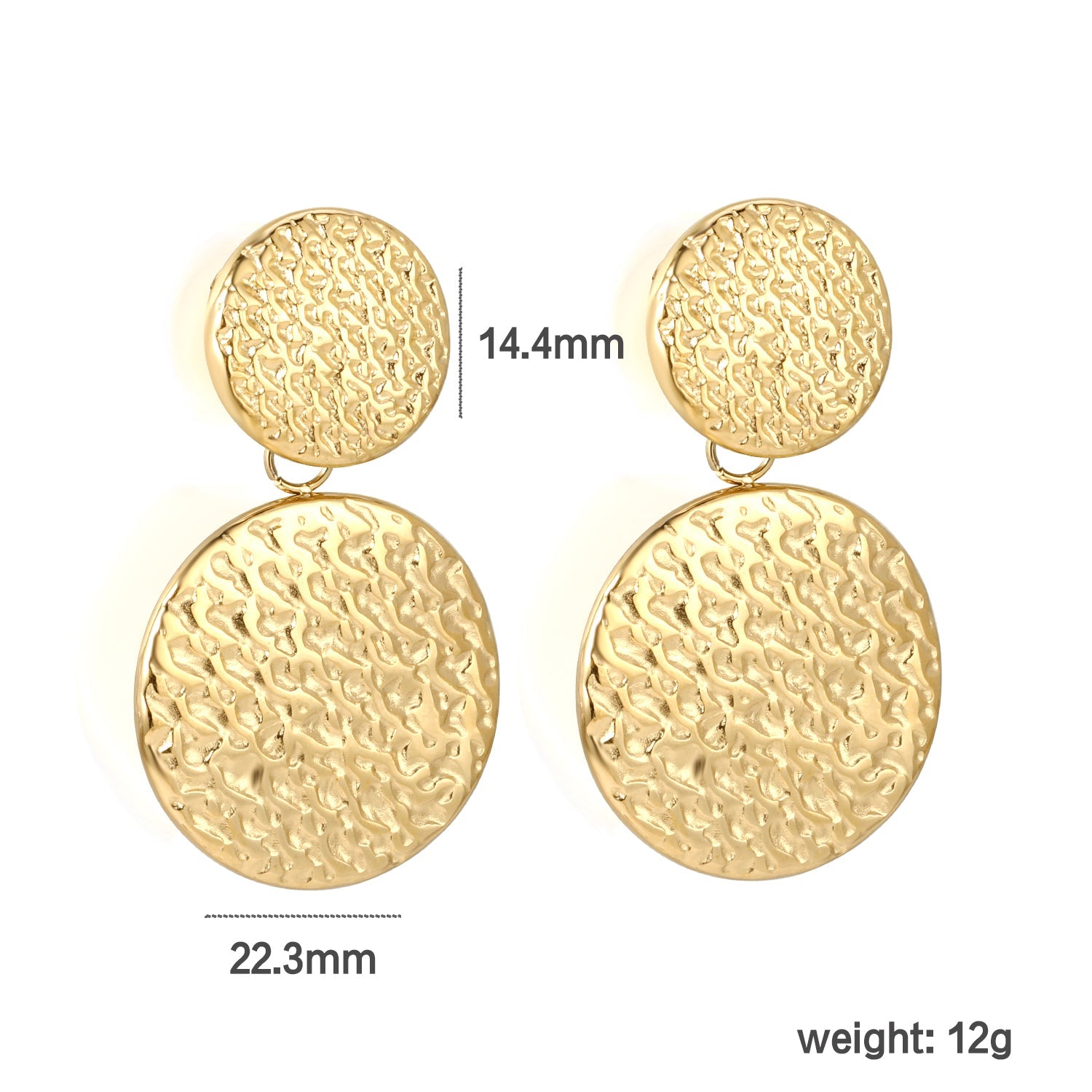 14.4mm Small Round + 22.3mm Large Round Textured Stud Earrings asonjewelry