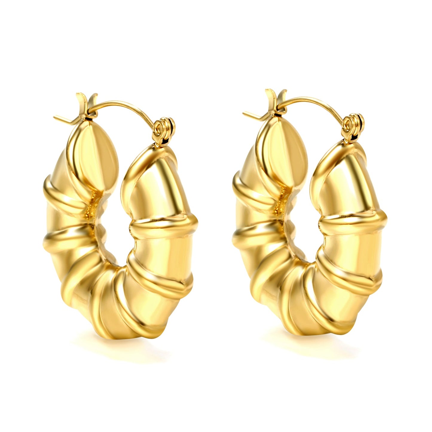 Hollow Open Round Bamboo Earrings*28mm Gold Color asonjewelry