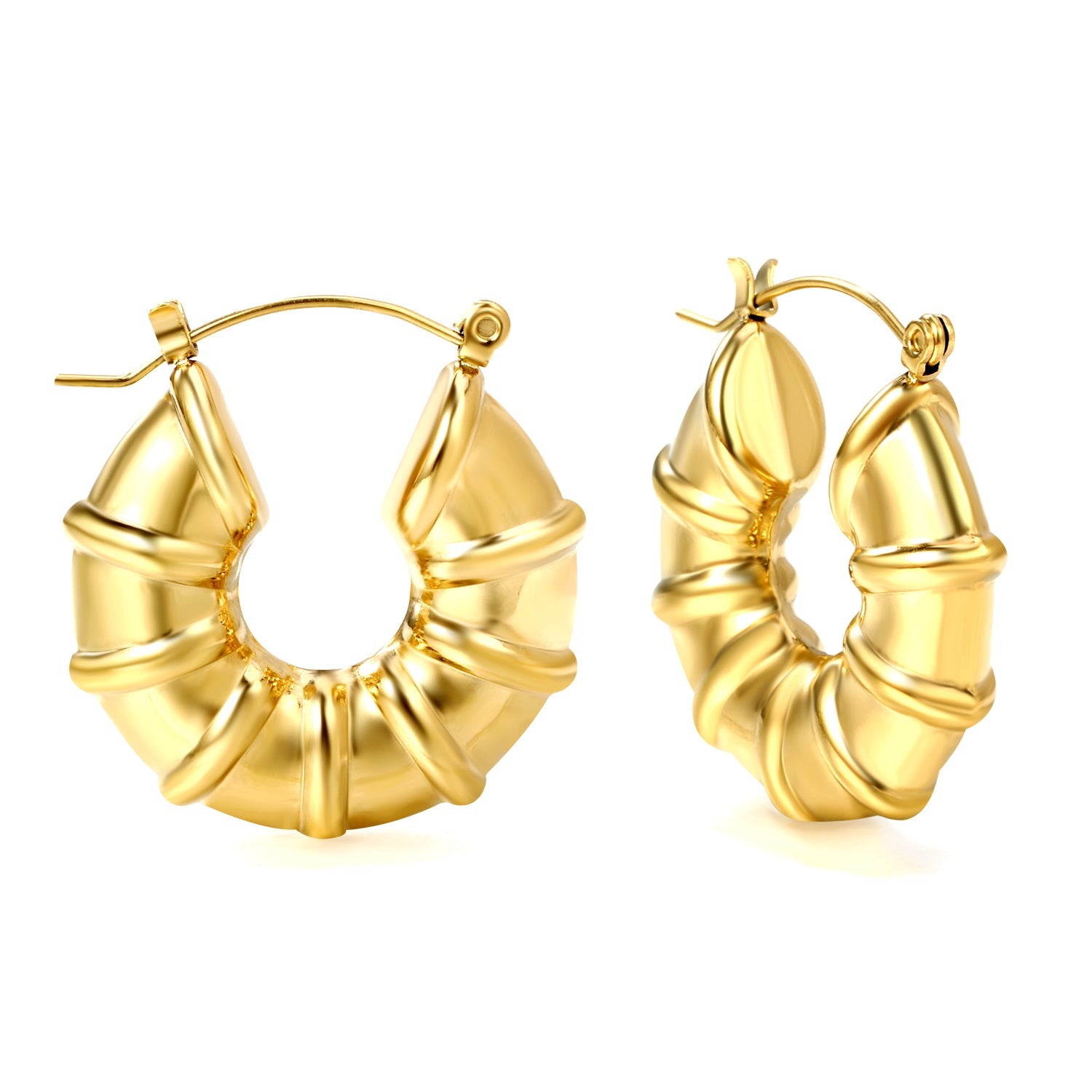 Hollow Open Round Bamboo Earrings*28mm Gold Color asonjewelry