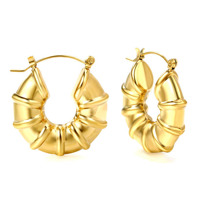 Hollow Open Round Bamboo Earrings*28mm Gold Color asonjewelry