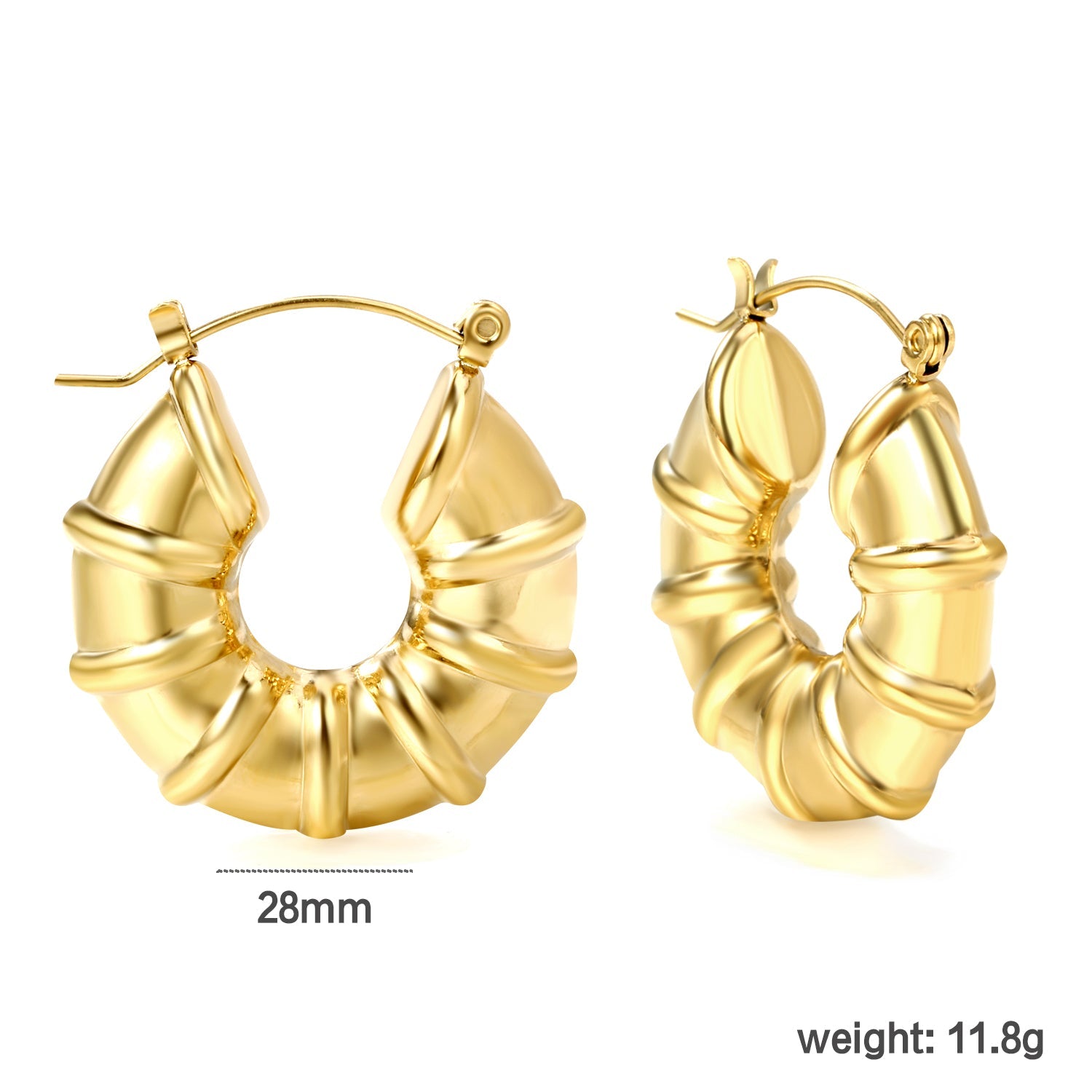Hollow Open Round Bamboo Earrings*28mm Gold Color asonjewelry
