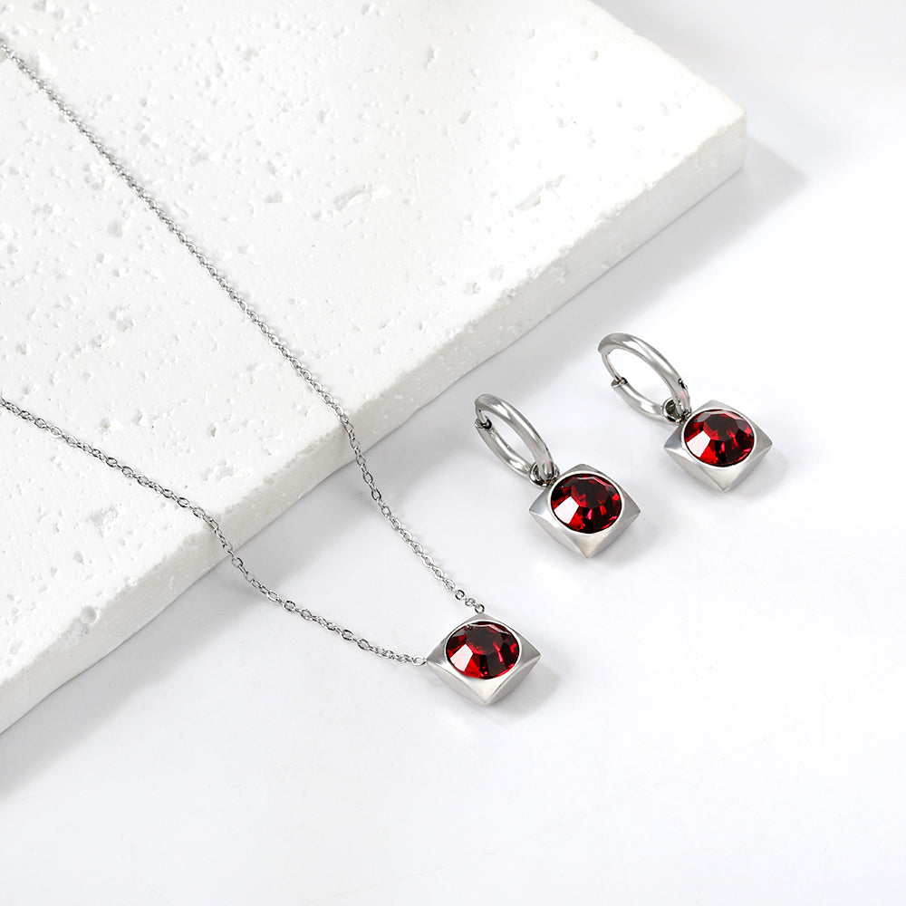 Square with White Pearls & White Diamonds & Red Diamonds & Blue Diamonds & Kong Blue Diamonds Jewelry Set Steel / Gold asonjewelry