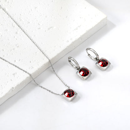 Square with White Pearls & White Diamonds & Red Diamonds & Blue Diamonds & Kong Blue Diamonds Jewelry Set Steel / Gold asonjewelry