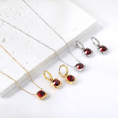 Square with White Pearls & White Diamonds & Red Diamonds & Blue Diamonds & Kong Blue Diamonds Jewelry Set Steel / Gold asonjewelry