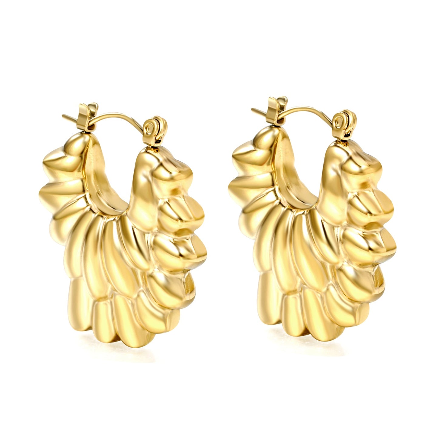 Hollow shaped double-layer petal gold-colored ear clips 26.3*27.4mm asonjewelry