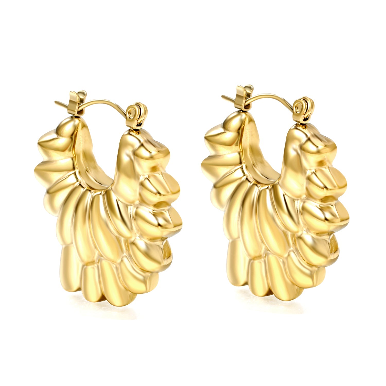 Hollow shaped double-layer petal gold-colored ear clips 26.3*27.4mm asonjewelry
