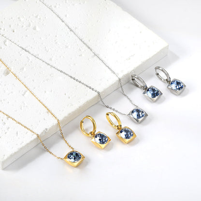 Square with White Pearls & White Diamonds & Red Diamonds & Blue Diamonds & Kong Blue Diamonds Jewelry Set Steel / Gold asonjewelry