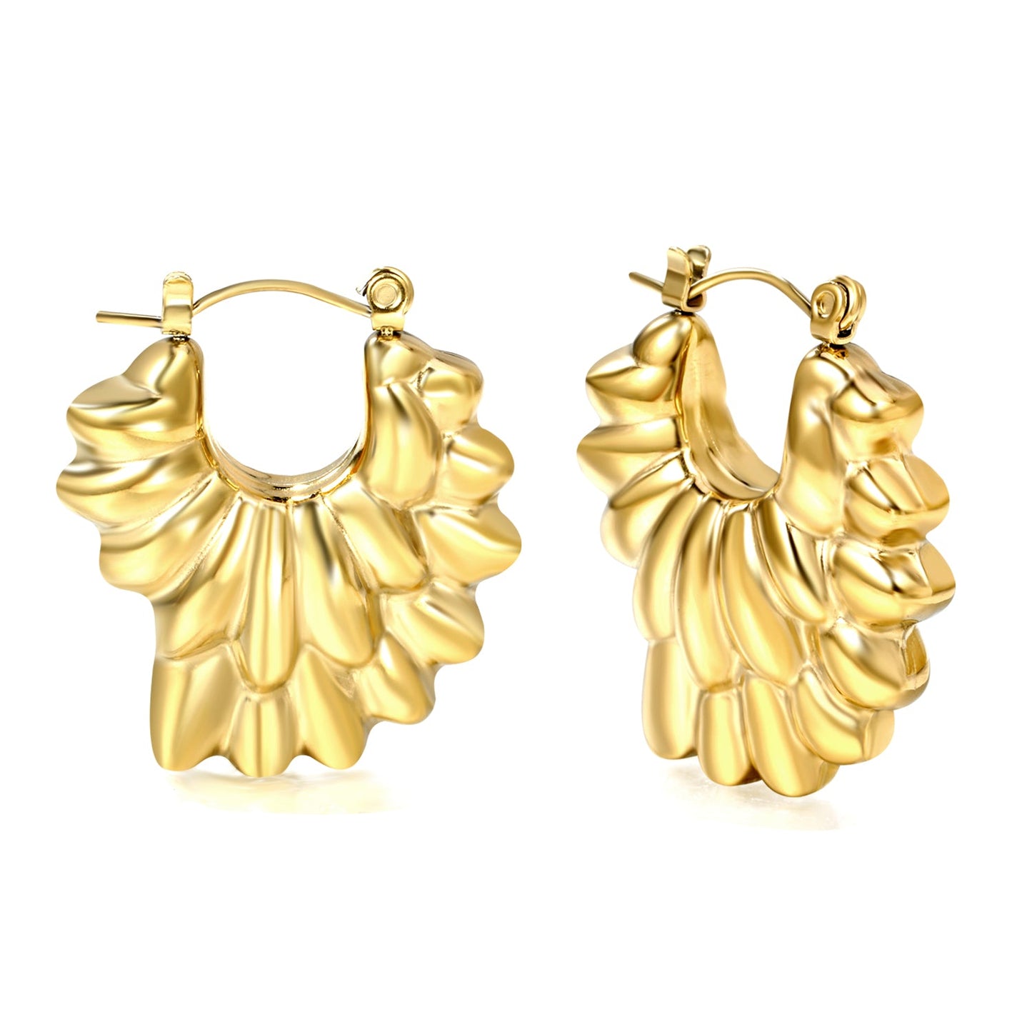 Hollow shaped double-layer petal gold-colored ear clips 26.3*27.4mm asonjewelry
