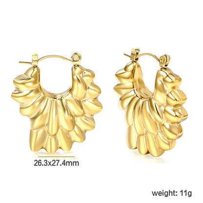 Hollow shaped double-layer petal gold-colored ear clips 26.3*27.4mm asonjewelry