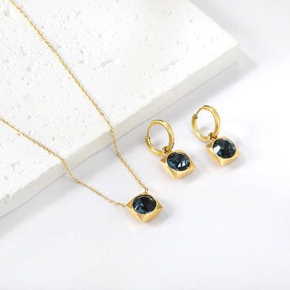 Square with White Pearls & White Diamonds & Red Diamonds & Blue Diamonds & Kong Blue Diamonds Jewelry Set Steel / Gold asonjewelry