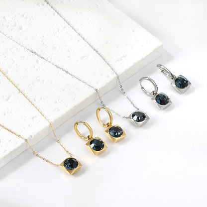 Square with White Pearls & White Diamonds & Red Diamonds & Blue Diamonds & Kong Blue Diamonds Jewelry Set Steel / Gold asonjewelry