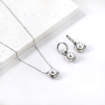 Square with White Pearls & White Diamonds & Red Diamonds & Blue Diamonds & Kong Blue Diamonds Jewelry Set Steel / Gold asonjewelry