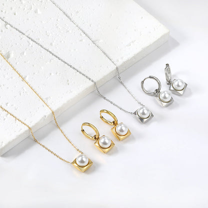 Square with White Pearls & White Diamonds & Red Diamonds & Blue Diamonds & Kong Blue Diamonds Jewelry Set Steel / Gold asonjewelry