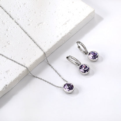 Round with White Pearls & White Diamonds & Purple Diamonds & Blue Diamonds & Green Diamonds Jewelry Set Steel/Golden asonjewelry