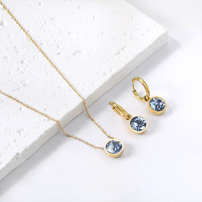 Round with White Pearls & White Diamonds & Purple Diamonds & Blue Diamonds & Green Diamonds Jewelry Set Steel/Golden asonjewelry