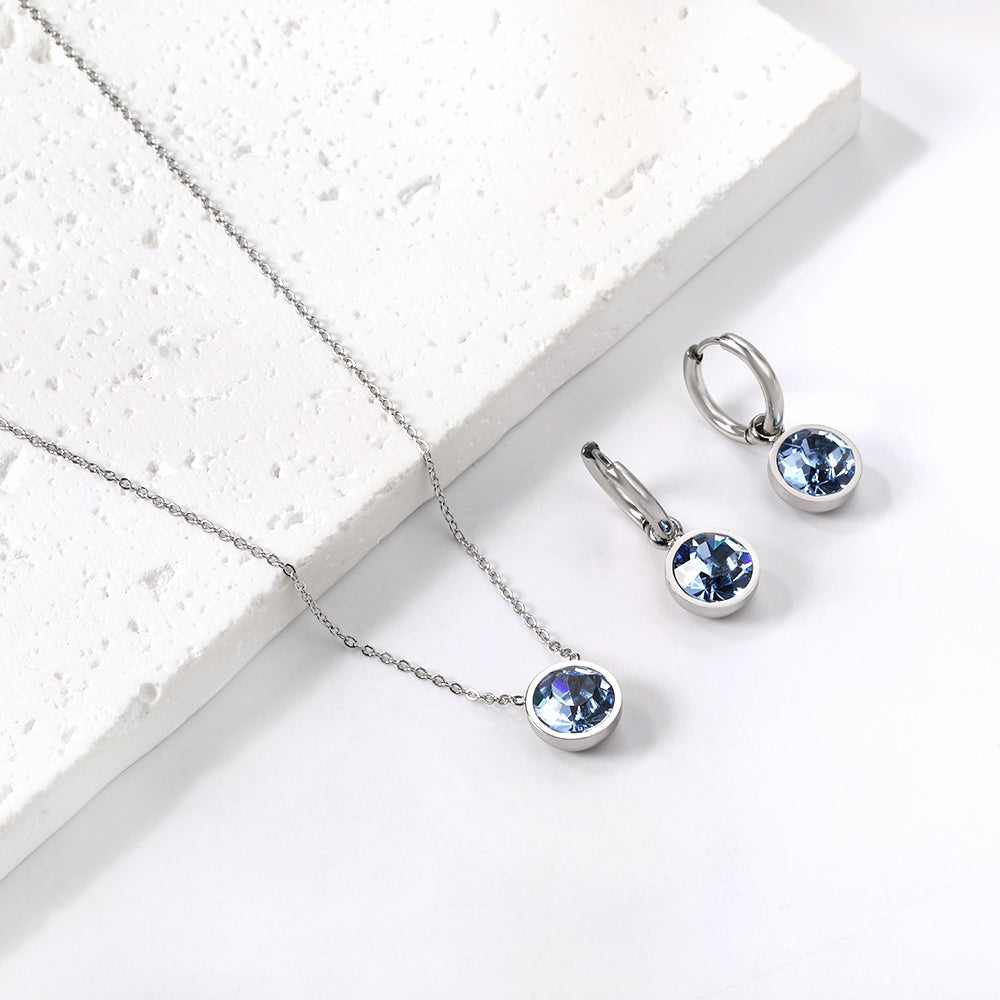 Round with White Pearls & White Diamonds & Purple Diamonds & Blue Diamonds & Green Diamonds Jewelry Set Steel/Golden asonjewelry