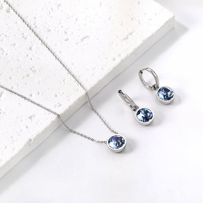 Round with White Pearls & White Diamonds & Purple Diamonds & Blue Diamonds & Green Diamonds Jewelry Set Steel/Golden asonjewelry