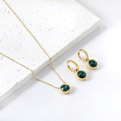 Round with White Pearls & White Diamonds & Purple Diamonds & Blue Diamonds & Green Diamonds Jewelry Set Steel/Golden asonjewelry