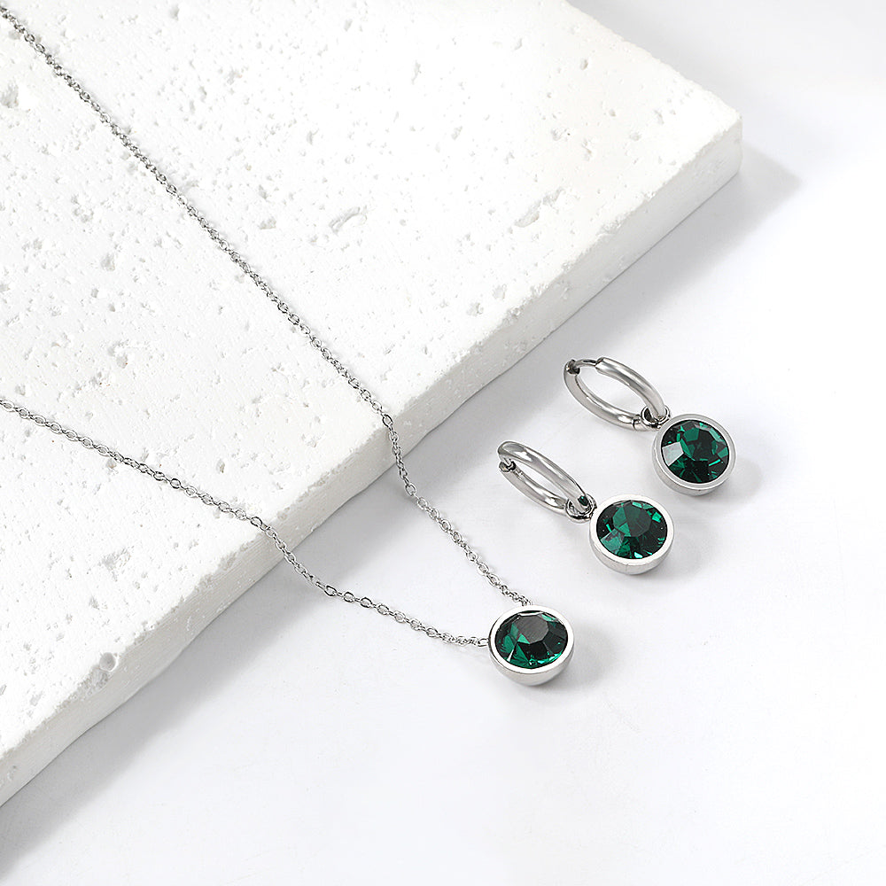 Round with White Pearls & White Diamonds & Purple Diamonds & Blue Diamonds & Green Diamonds Jewelry Set Steel/Golden asonjewelry