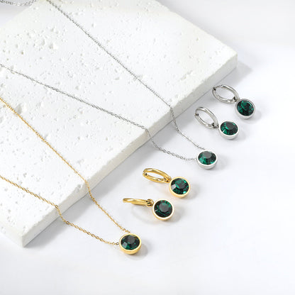 Round with White Pearls & White Diamonds & Purple Diamonds & Blue Diamonds & Green Diamonds Jewelry Set Steel/Golden asonjewelry