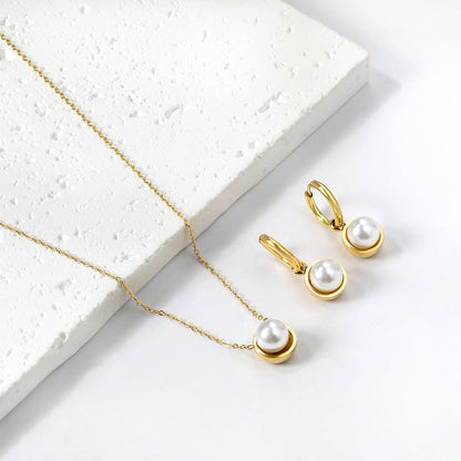 Round with White Pearls & White Diamonds & Purple Diamonds & Blue Diamonds & Green Diamonds Jewelry Set Steel/Golden asonjewelry