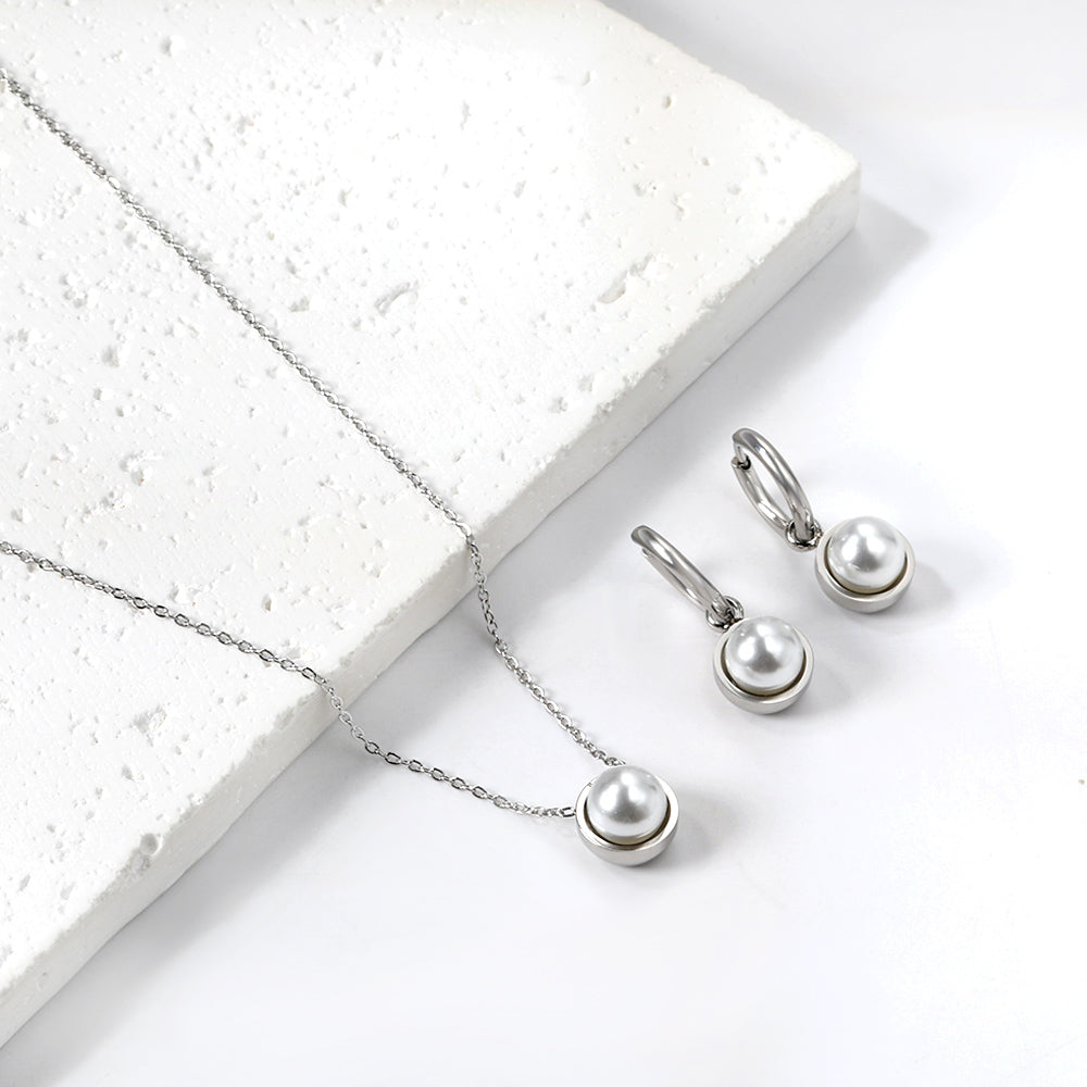 Round with White Pearls & White Diamonds & Purple Diamonds & Blue Diamonds & Green Diamonds Jewelry Set Steel/Golden asonjewelry