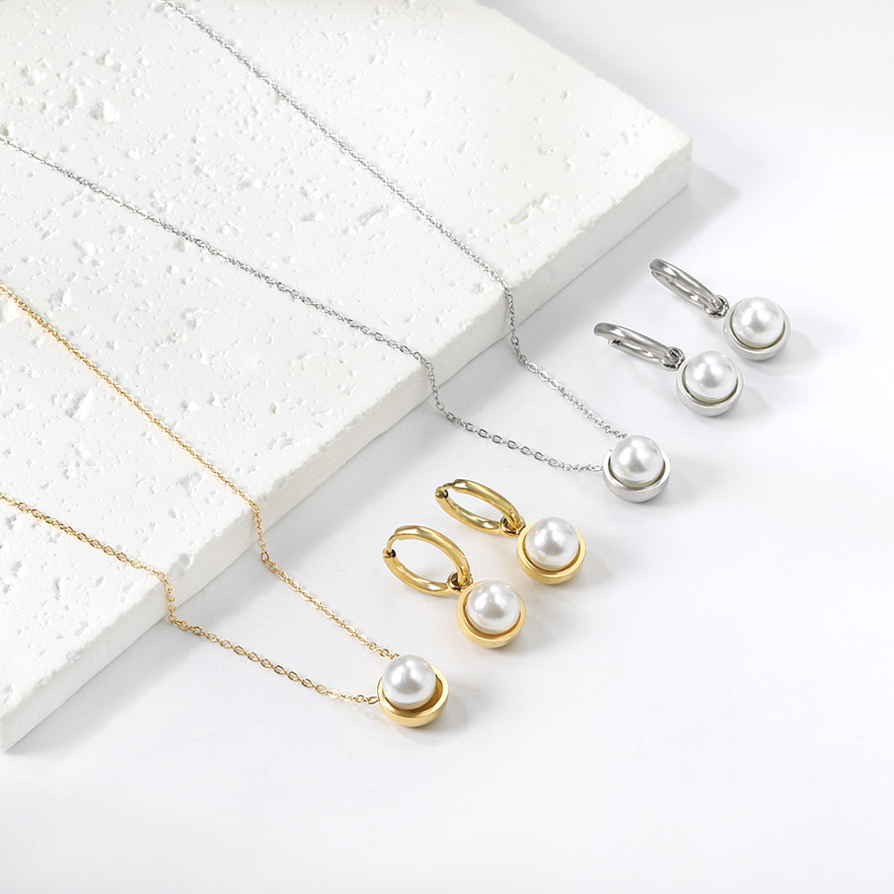 Round with White Pearls & White Diamonds & Purple Diamonds & Blue Diamonds & Green Diamonds Jewelry Set Steel/Golden asonjewelry