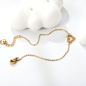 11.2*10mm hollow heart CNC white zirconium ring accessories bracelet 17+3cm+6mm round end tag gold color