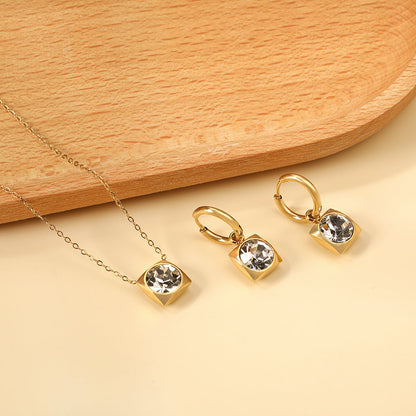 Square with White Pearls & White Diamonds & Red Diamonds & Blue Diamonds & Kong Blue Diamonds Jewelry Set Steel / Gold asonjewelry