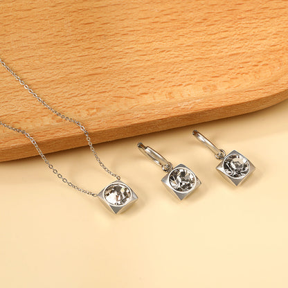 Square with White Pearls & White Diamonds & Red Diamonds & Blue Diamonds & Kong Blue Diamonds Jewelry Set Steel / Gold asonjewelry