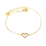11.2*10mm Skeletonized Heart CNC White Zirconia Circle Accessories Bracelet 17+3cm+6mm Round Tail Plate Steel Color / Gold