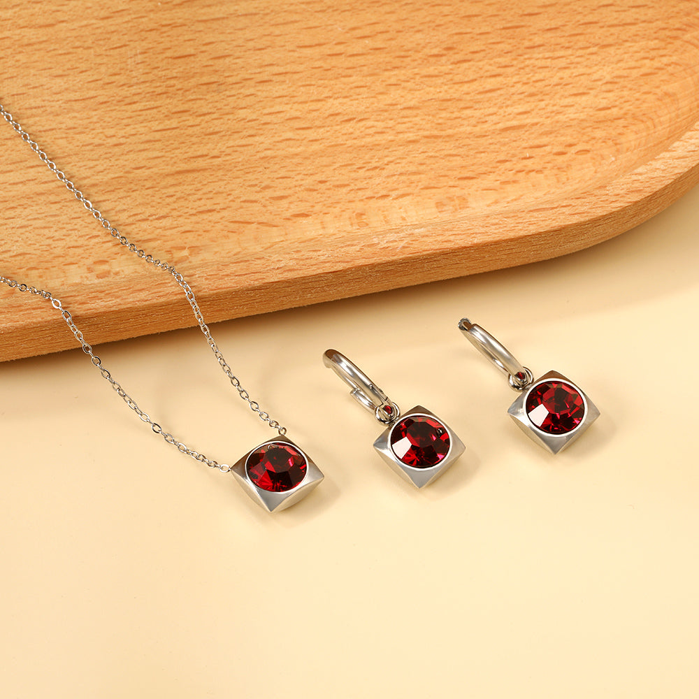 Square with White Pearls & White Diamonds & Red Diamonds & Blue Diamonds & Kong Blue Diamonds Jewelry Set Steel / Gold asonjewelry