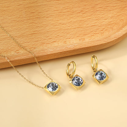 Square with White Pearls & White Diamonds & Red Diamonds & Blue Diamonds & Kong Blue Diamonds Jewelry Set Steel / Gold asonjewelry