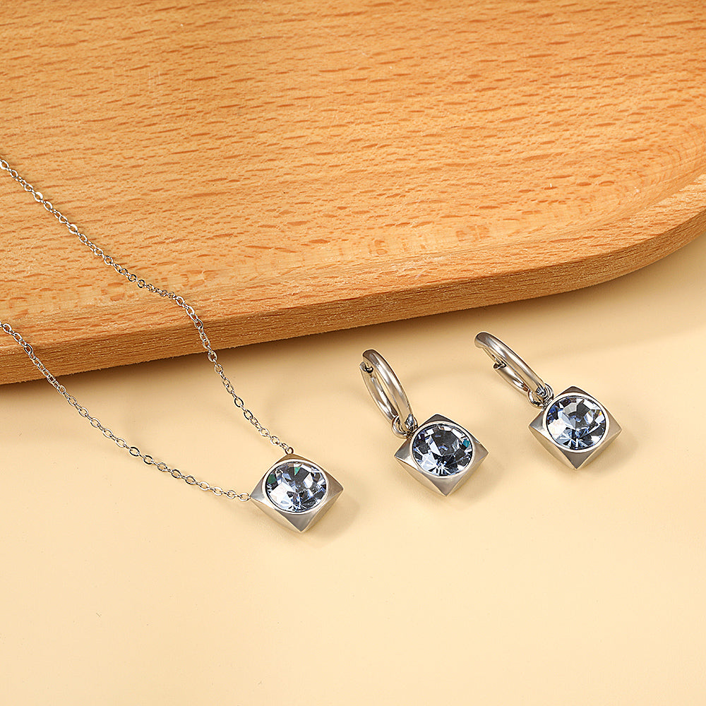 Square with White Pearls & White Diamonds & Red Diamonds & Blue Diamonds & Kong Blue Diamonds Jewelry Set Steel / Gold asonjewelry