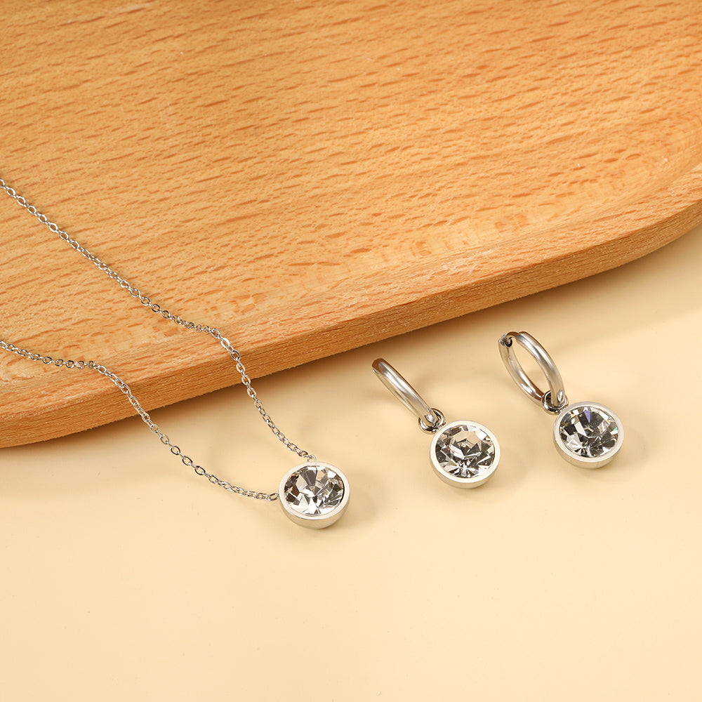 Round with White Pearls & White Diamonds & Purple Diamonds & Blue Diamonds & Green Diamonds Jewelry Set Steel/Golden asonjewelry