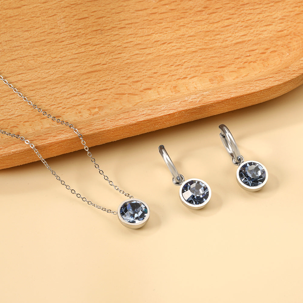 Round with White Pearls & White Diamonds & Purple Diamonds & Blue Diamonds & Green Diamonds Jewelry Set Steel/Golden asonjewelry