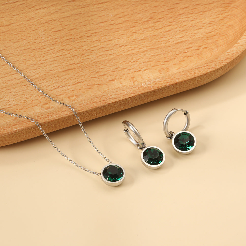 Round with White Pearls & White Diamonds & Purple Diamonds & Blue Diamonds & Green Diamonds Jewelry Set Steel/Golden asonjewelry