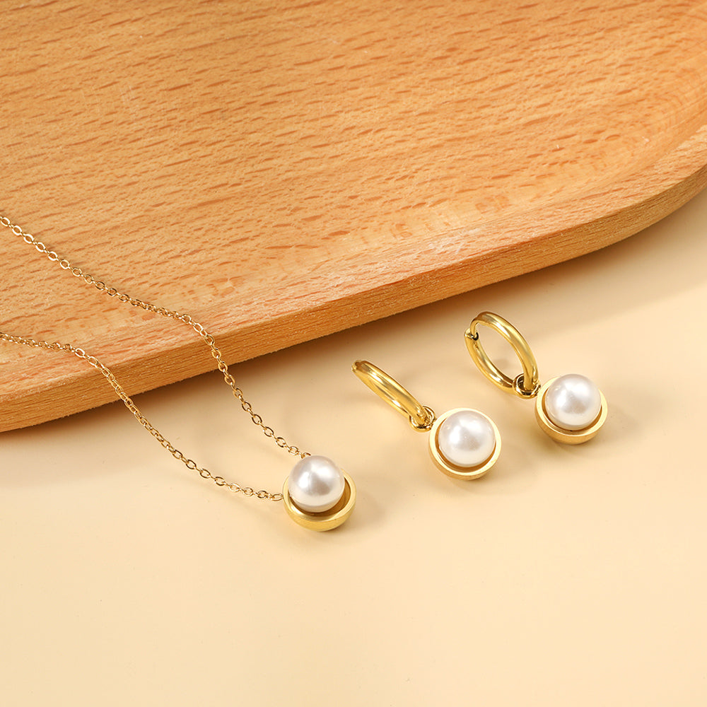 Round with White Pearls & White Diamonds & Purple Diamonds & Blue Diamonds & Green Diamonds Jewelry Set Steel/Golden asonjewelry