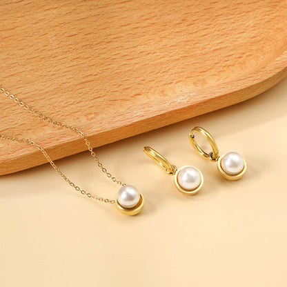 Round with White Pearls & White Diamonds & Purple Diamonds & Blue Diamonds & Green Diamonds Jewelry Set Steel/Golden asonjewelry