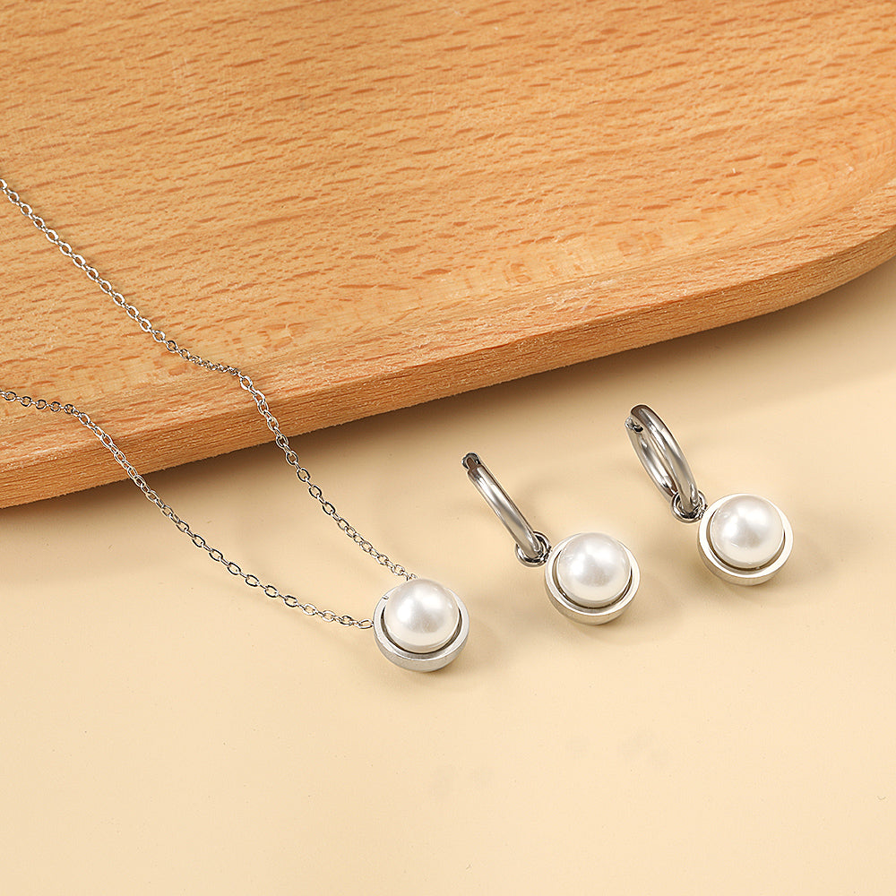 Round with White Pearls & White Diamonds & Purple Diamonds & Blue Diamonds & Green Diamonds Jewelry Set Steel/Golden asonjewelry