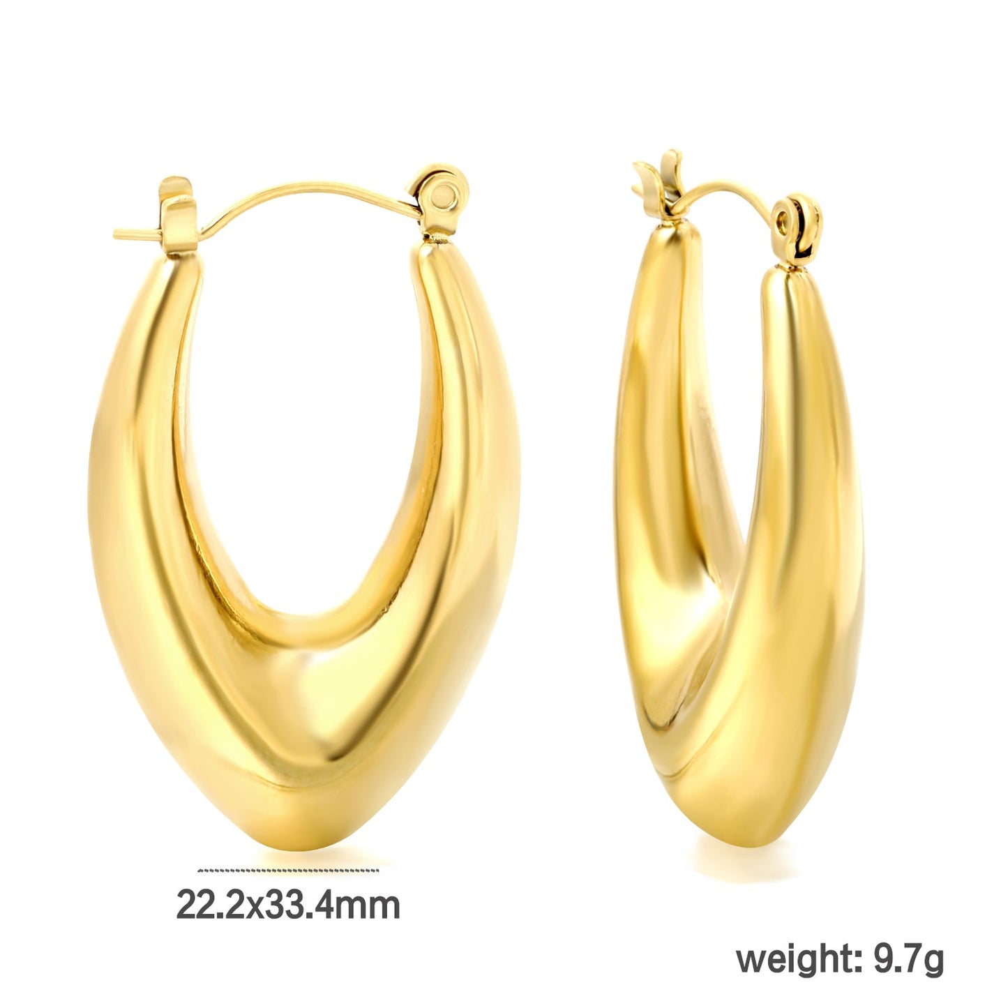 Hollow fat V-shaped earloop 22.2*33.4mm gold color asonjewelry