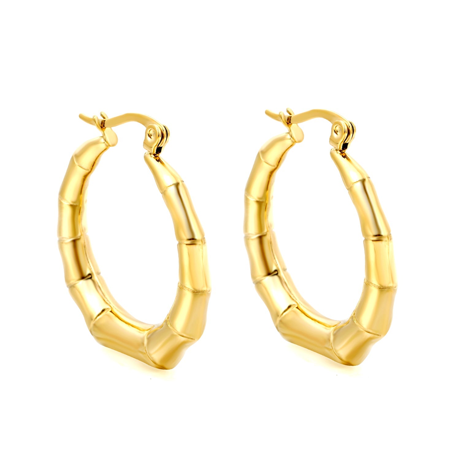 Hollow open round bamboo earrings 28.8mm gold color asonjewelry