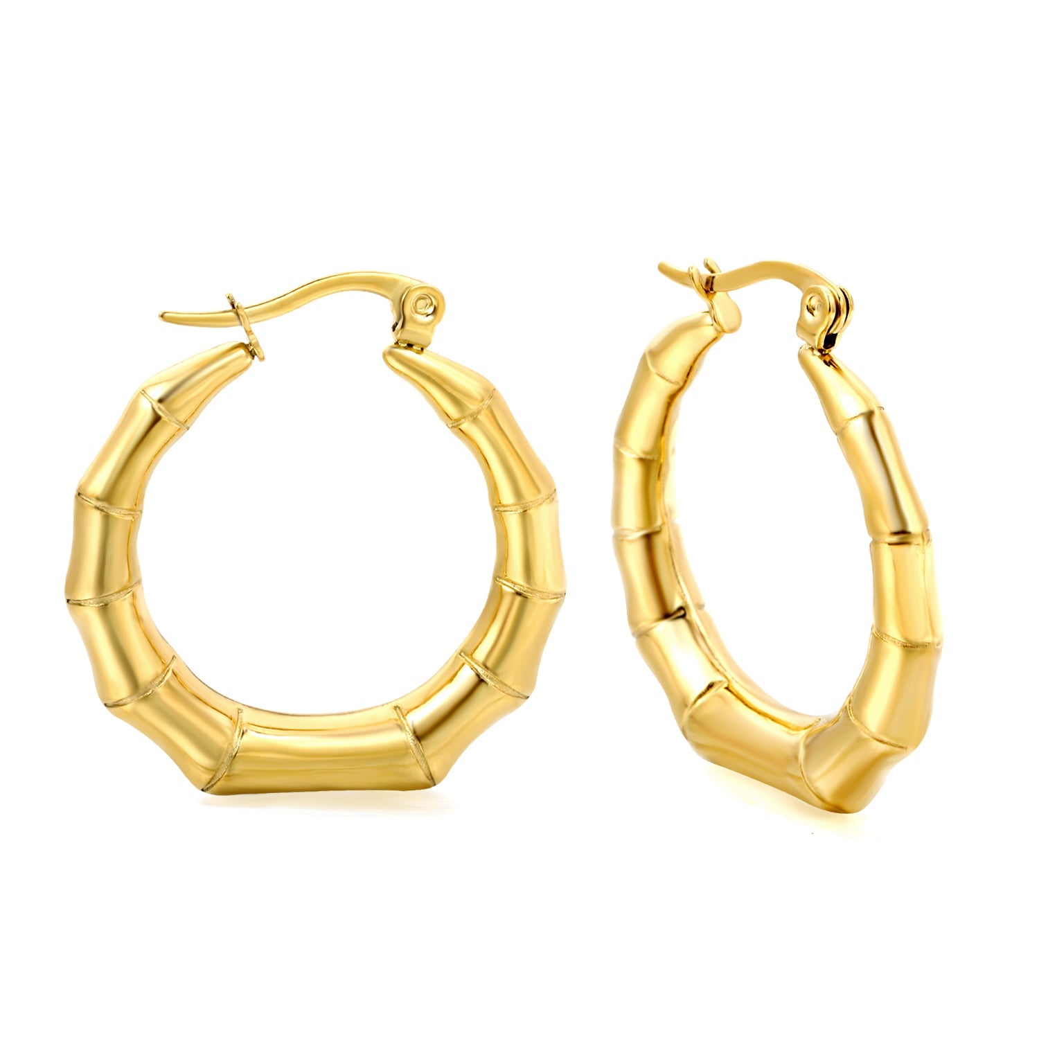 Hollow open round bamboo earrings 28.8mm gold color asonjewelry