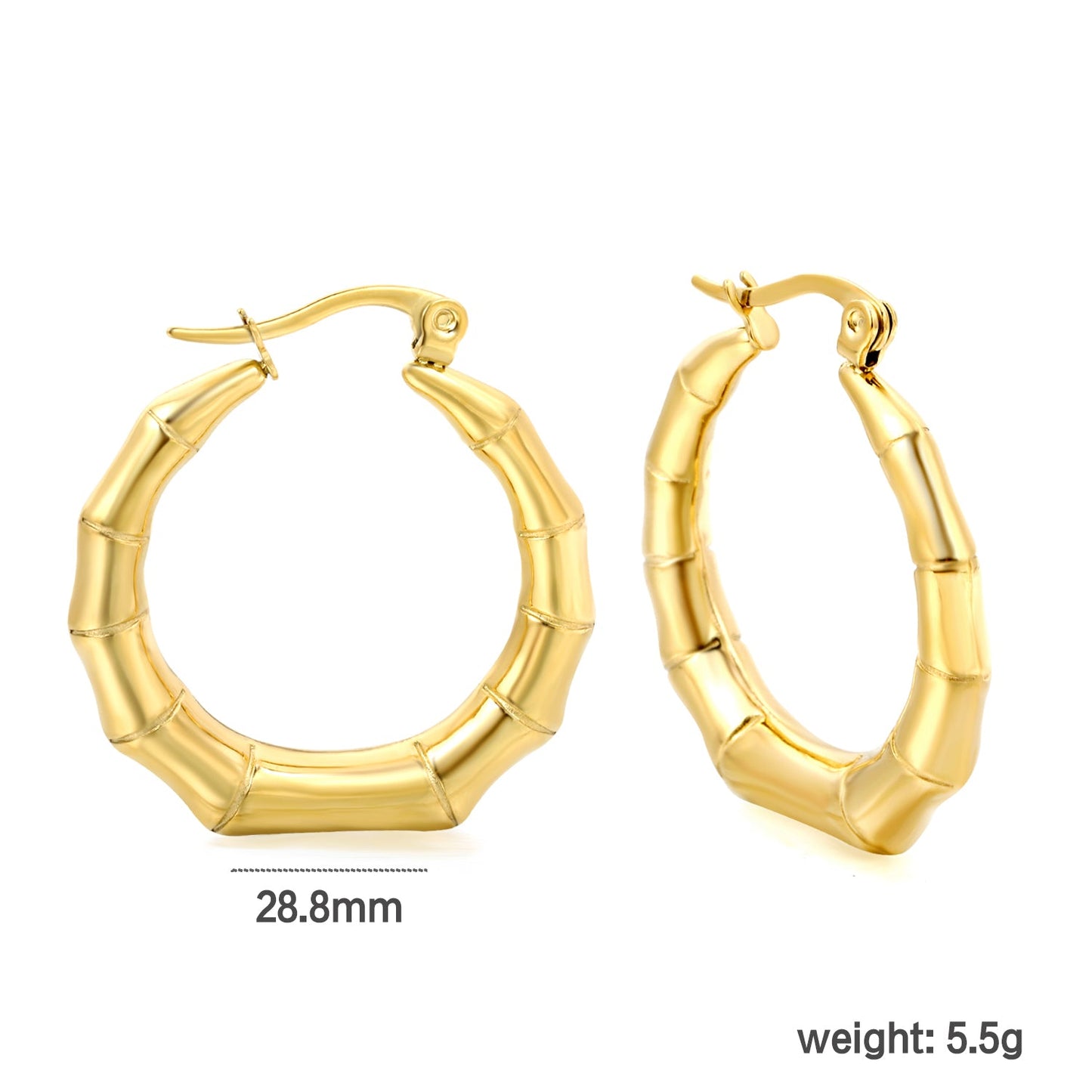 Hollow open round bamboo earrings 28.8mm gold color asonjewelry