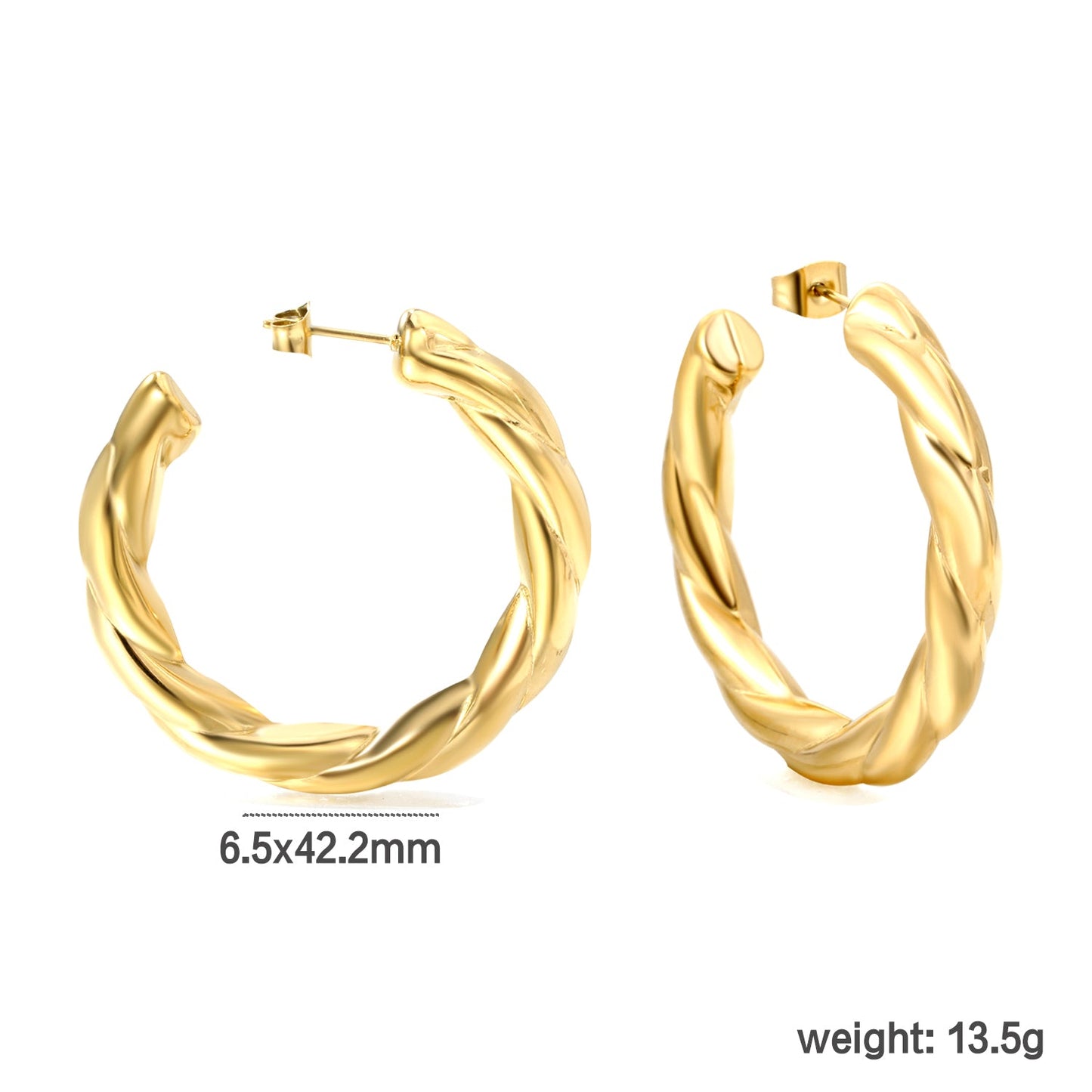 Golden Hollow Open Round Twist Earrings 6.5*42.2mm asonjewelry