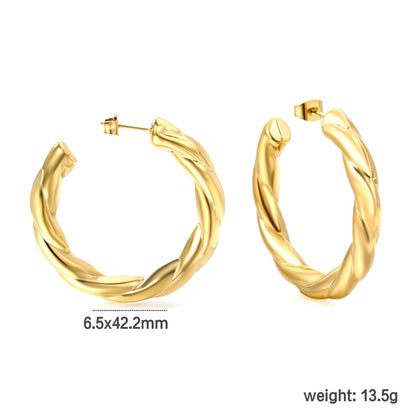 Golden Hollow Open Round Twist Earrings 6.5*42.2mm asonjewelry