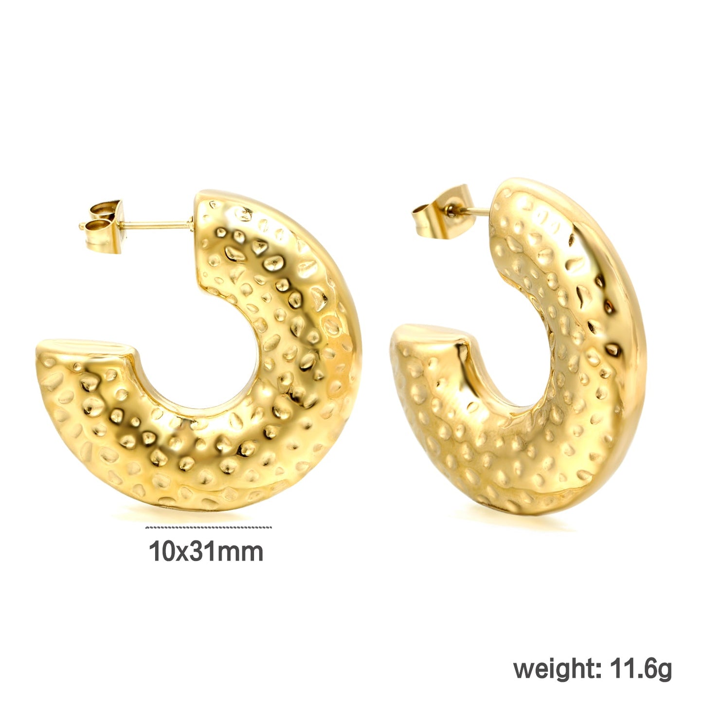 Hollow C-shaped pitted earrings 10*31mm gold color asonjewelry